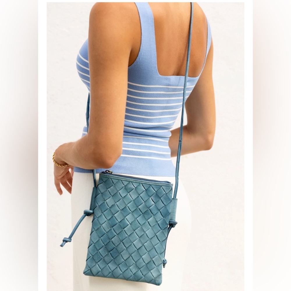 Latico Teal Woven Leather Crossbody Bag